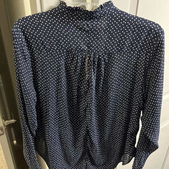 H&M Women’s pull over Blouse Blue With White Polka Dots US Size 12 - Picture 4 of 6